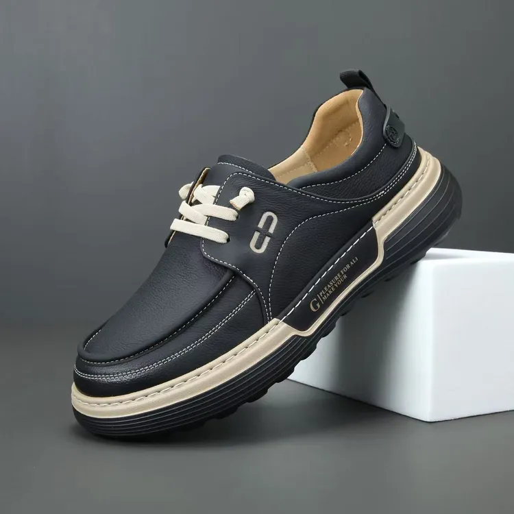 2025一脚蹬休闲皮鞋耐磨圆头秋季单鞋平跟鞋子纯色休闲鞋百搭潮流