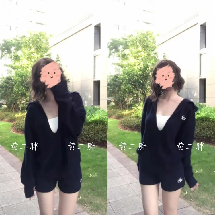 松弛感大V领长袖针织衫短裤休闲套装女秋季气质高级感穿搭一整套