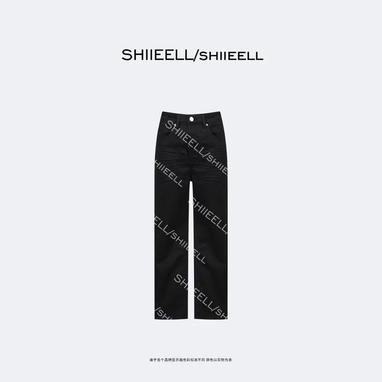 SHIIEELL【时髦裤】经典黑棉质中腰直筒扭缝九分牛仔裤ZY918