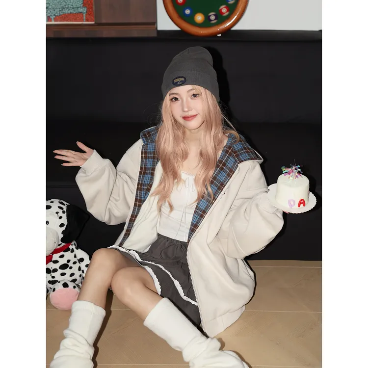 MANYSTON他集美式潮牌连帽开衫女款小个子秋冬季宽松休闲棉衣外套