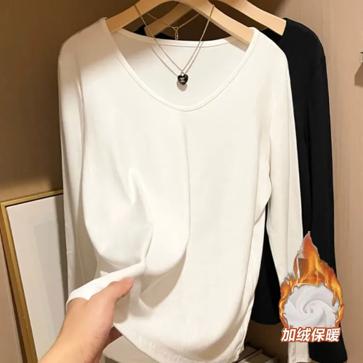 80-200斤大码纯欲V领长袖打底衫女胖mm内搭宽松打底T恤慵懒风上衣