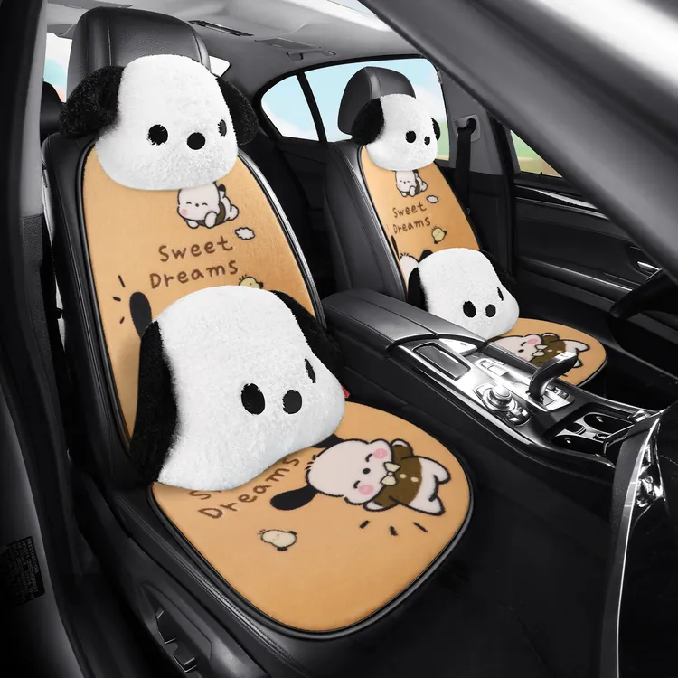 汽车坐垫冬季保暖毛绒可爱卡通风格座椅套三件套短毛绒男女通用