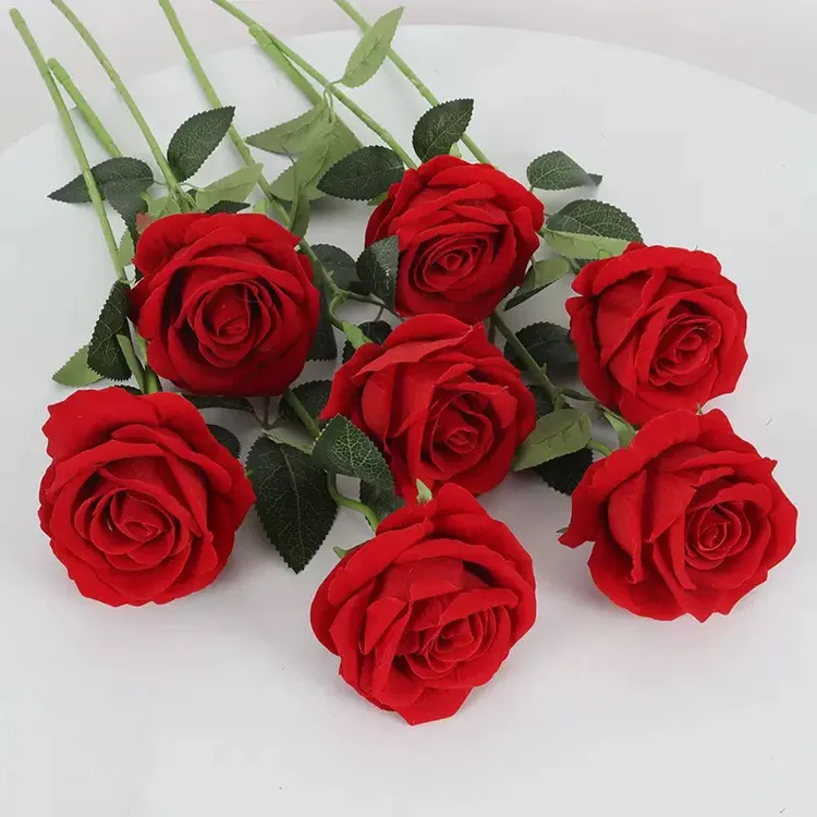 仿真绒布玫瑰花单支家居高级感情人节礼物逼真客厅装饰手工花束