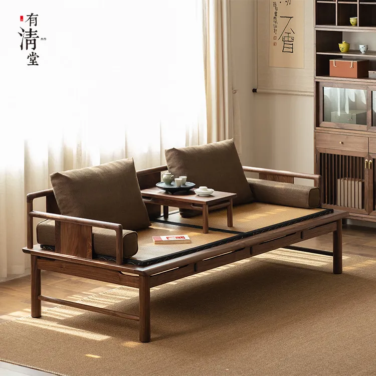 有清堂新中式实木罗汉床沙发床两用北美黑胡桃木床榻茶室宋式美学