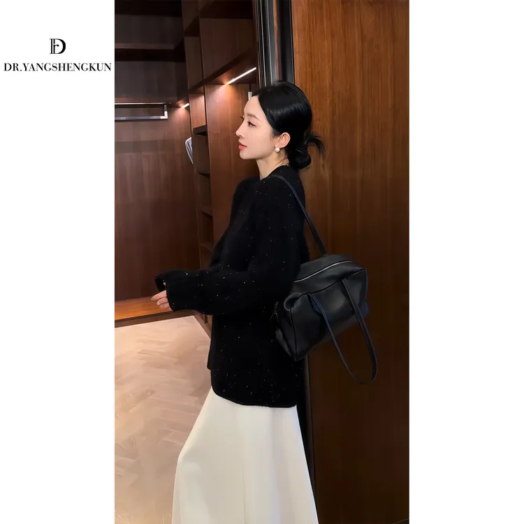杨圣坤2025新品100%山羊绒黑金系列点子纱长袖针织衫S82592512