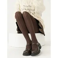 美拉德棕色连裤袜波浪竖条纹设计感显瘦复古高级感春秋外穿长筒袜