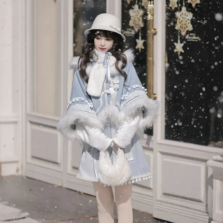 锦慕汉服雪团团秋冬国风千金感外套内搭短裙围巾日常汉元素套装女