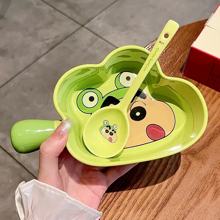 蜡笔小新陶瓷长柄碗家用带把手泡面碗网红空气炸锅烤碗水果沙拉碗