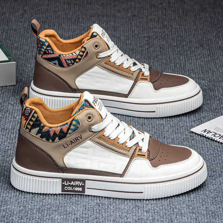 【流光风】2025秋季新款男鞋高档简约拼色潮鞋耐磨增高防臭皮面板鞋