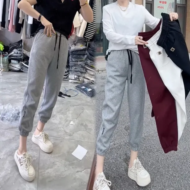 小个子休闲裤子女秋冬加绒束脚纯色哈伦裤百搭显瘦萝卜裤九分卫裤