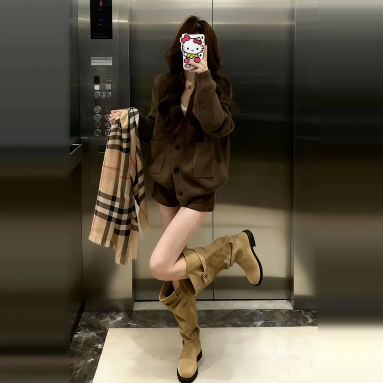 2026新款秋冬穿搭咖色长袖针织开衫女韩系慵懒风宽松休闲毛衣外套