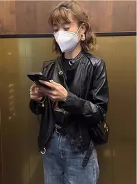 外套女短款春秋新款韩版修身显瘦百搭立领机车服pu皮夹克潮M149