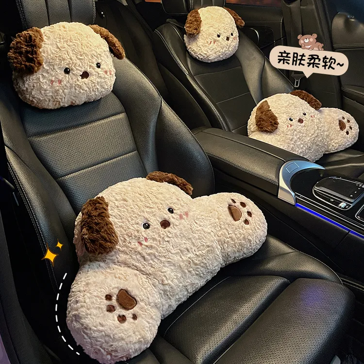 汽车头枕护颈枕冬季毛绒新款卡通可爱四季通用司机腰靠车载靠枕女