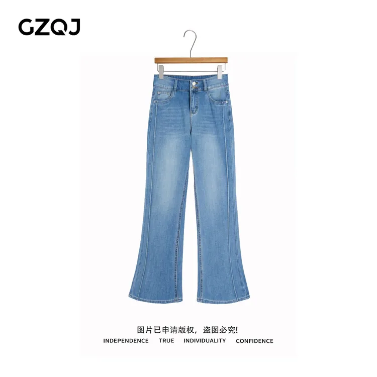 老琴私服【天际线】欧若风复古时尚高腰显瘦九分微喇牛仔裤女夏3647