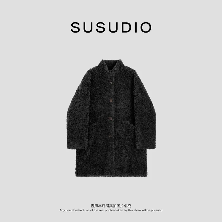 SUSUDIO 100绵羊毛 皮毛一体颗粒毛绒蓬松软糯百搭长款外套 70414