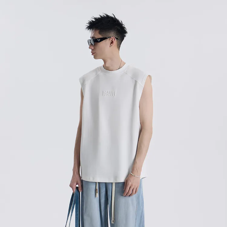 夏季新款简约背心圆领纯色时尚百搭宽松高级感男装无袖T恤8896