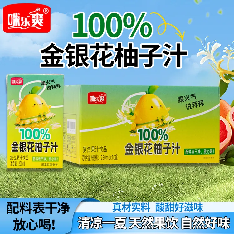 【10盒装】金银花柚子汁250ml*10盒夏季儿童酸甜可口酸爽解腻饮料