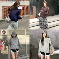ins风春秋简约百搭圆领基础套头拼接落肩慵懒卫衣男女宽松打底衫