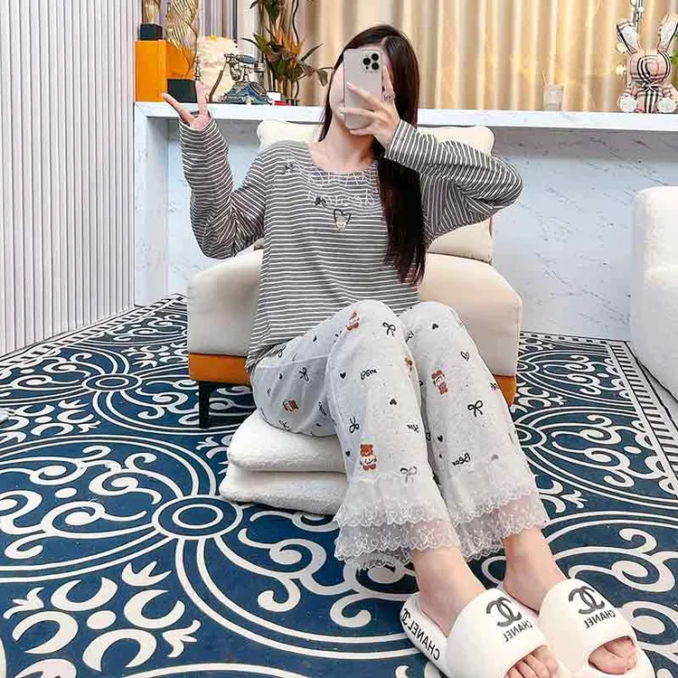 2024新款宽松爆款卡通长袖睡衣女秋冬季保暖出门家居服套装DK 135