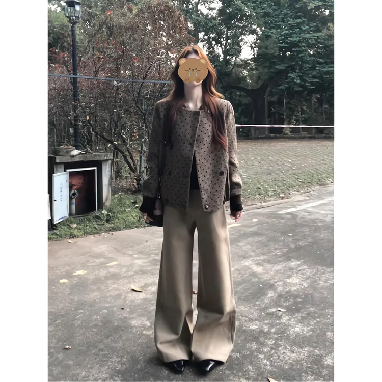 小香风大衣外套小个子赫本风高级感短款宽松垂感阔腿休闲裤两件套