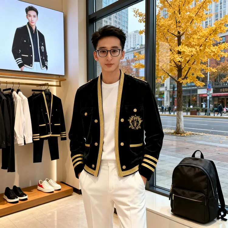 修身版开衫外套秋冬男休闲加厚小夹克潮流刺绣徽章港风休闲上衣