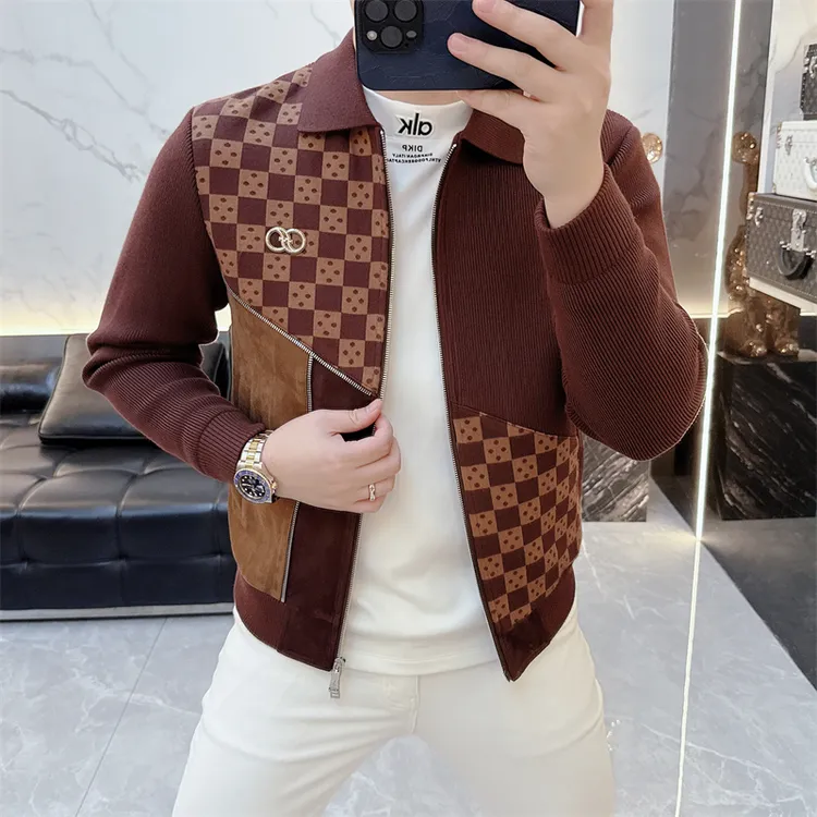 冰希设计款.高端欧货男士翻领夹克帅气拼色针织外套2025秋冬新款