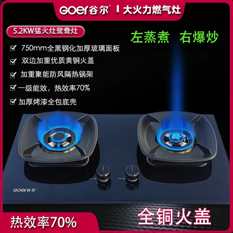 新国标热效率70%家用全铜火盖高端静音款燃气灶鸳鸯煤气灶双灶