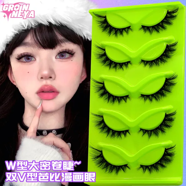 狐系小恶魔假睫毛飞扬混血感欧美风卷翘假睫毛一片式眼尾加长睫毛