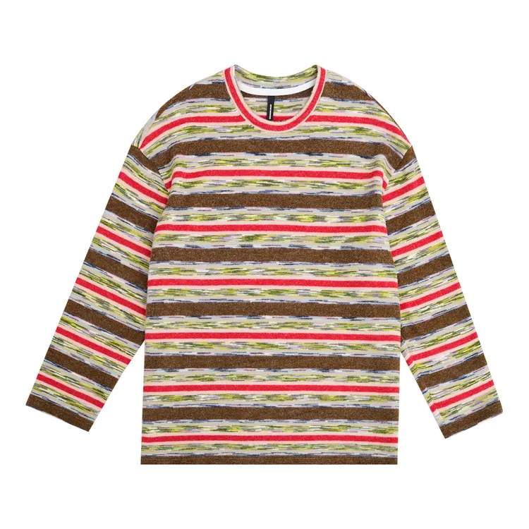 GGAHOLIDAY时尚休闲复古宽松百搭条纹撞色长袖T恤打底毛衫-161062