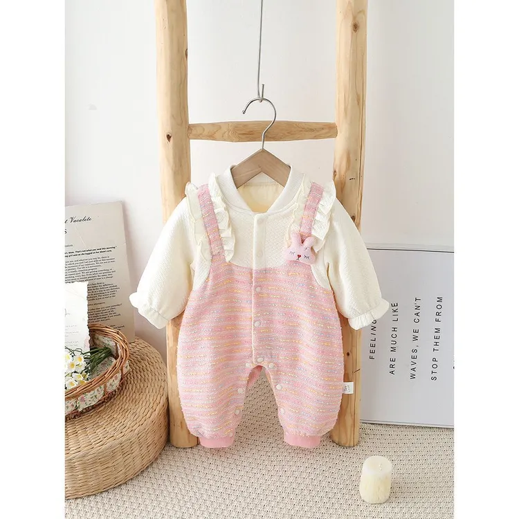 秋冬新品女宝宝连体衣婴幼儿小香风童装春秋季新生儿超萌秋哈衣爬