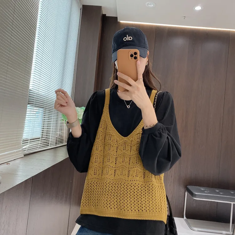 IMFLY金小金自制女装 套装DYW9776韩版T恤+针织马甲两件套