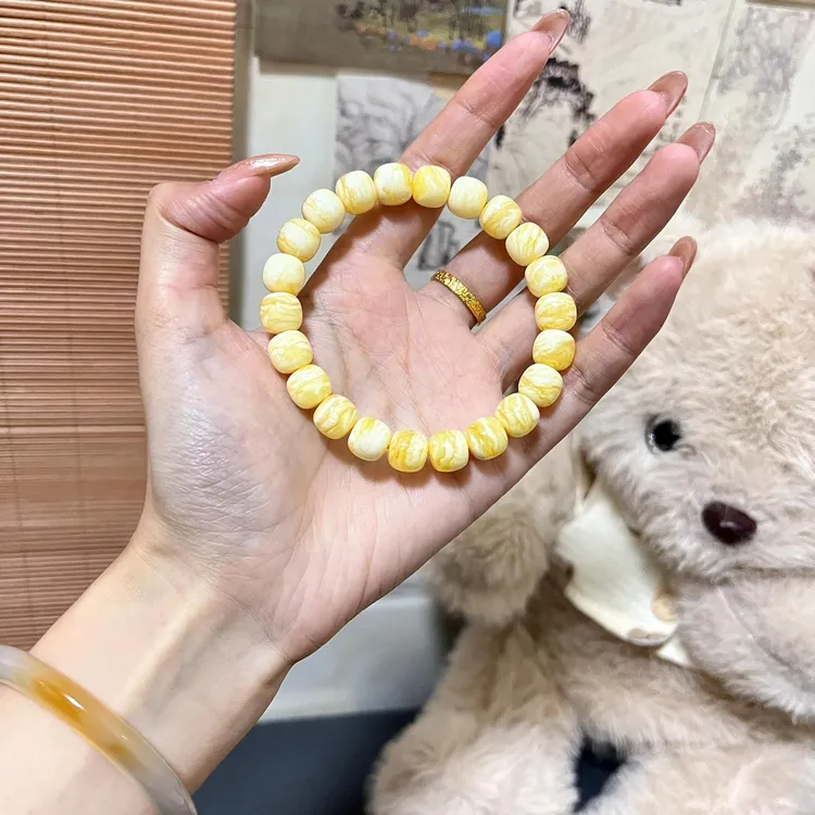 天然原矿琥珀蜜蜡金漆白同料手串虎皮千层雪老型珠手串多样性发一