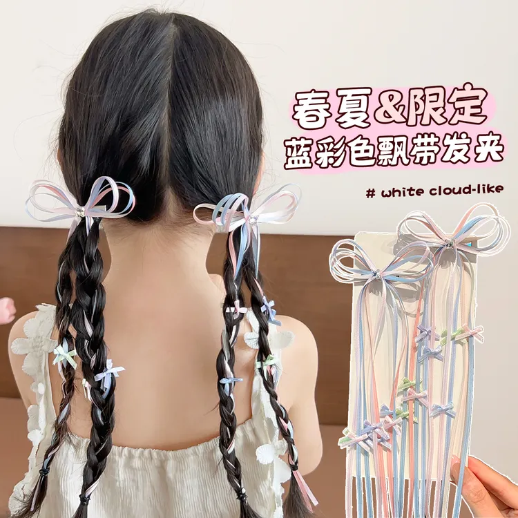儿童发夹超仙长飘带发卡小女孩宝宝马尾对夹女童芭蕾风蝴蝶结头饰