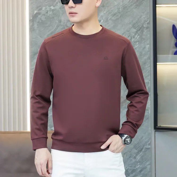 圆领长袖透气男式咖啡色修身卫衣秋冬打底衫套头潮流