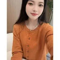 丽丽家~落日橘气质长袖网红时尚百搭镂空宽松圆领开衫上衣