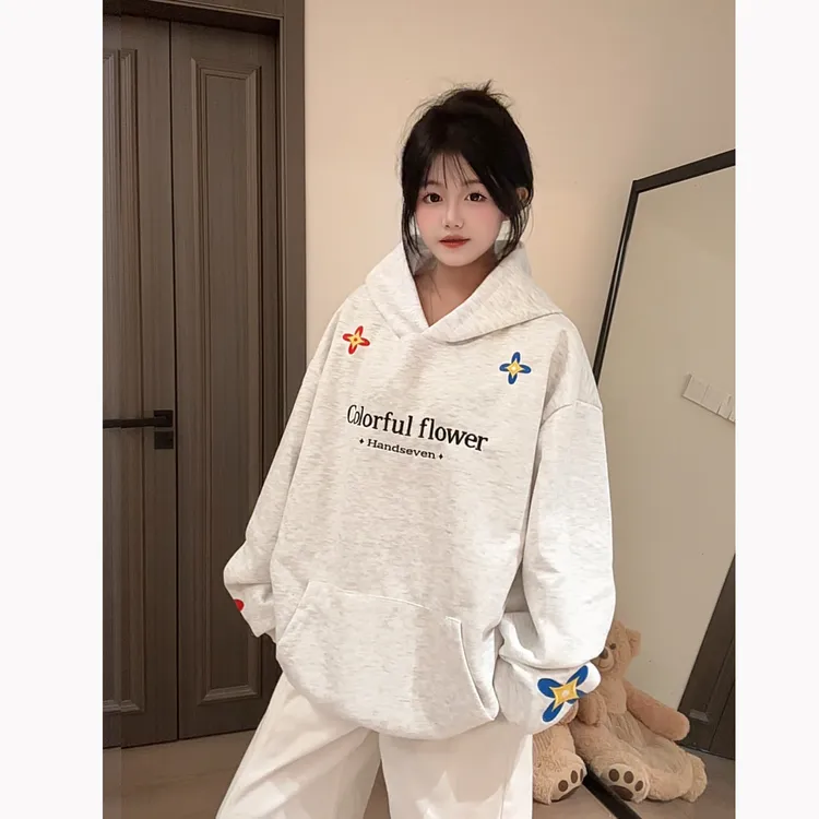 HandSeven【四时花境】连帽卫衣潮牌美式刺绣情侣外套男款秋季宽松