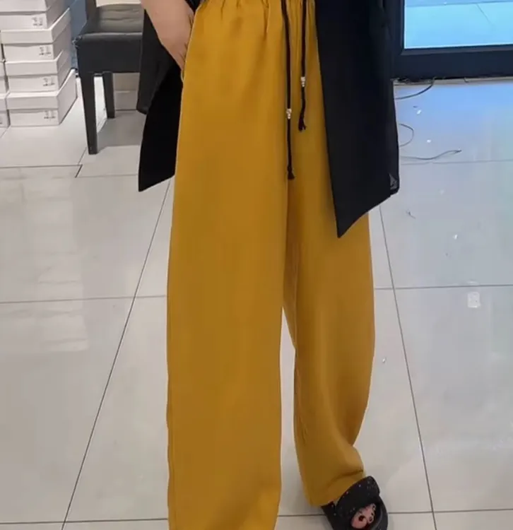 881老钱风发财黄麻料直筒裤65
