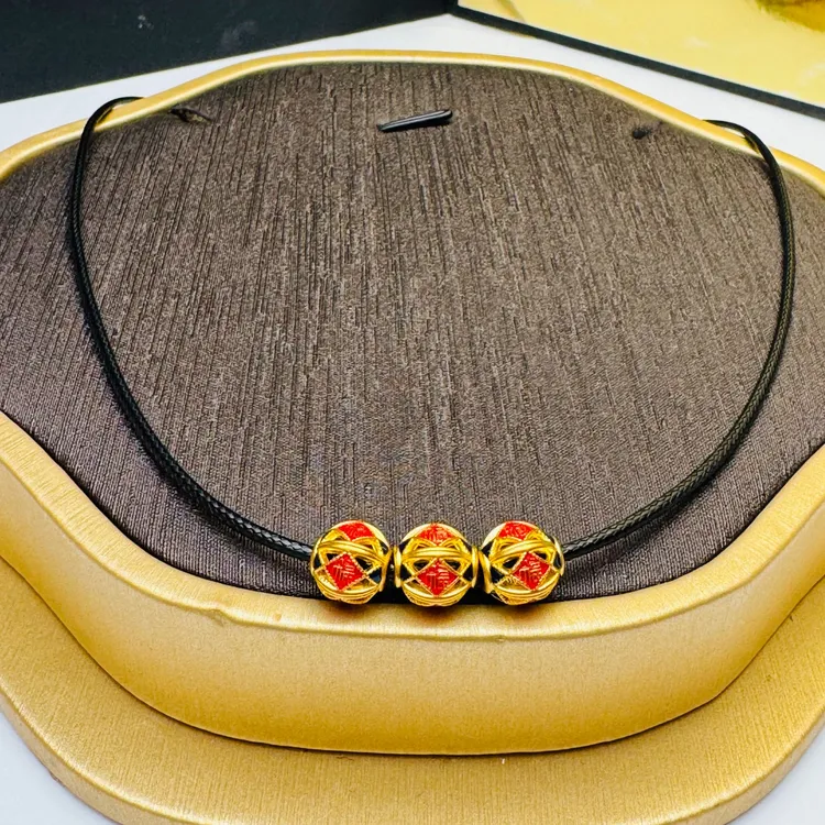 76#足金999  珐琅彩 福字 五彩珠