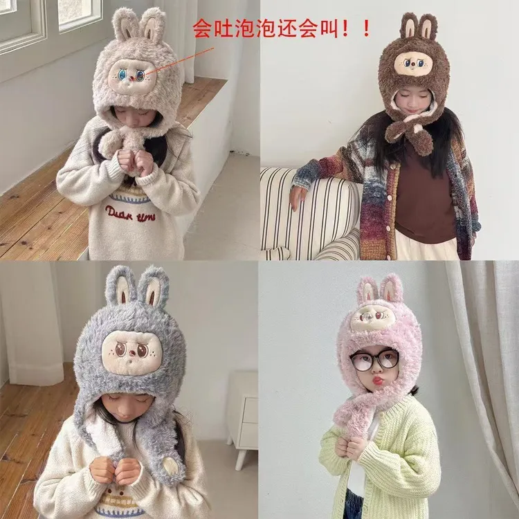 儿童帽子秋冬季新款捏捏吐泡泡会叫男女孩宝宝冬天加厚保暖护耳帽