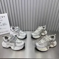 水钻珍珠白老爹鞋新款网面做旧厚底运动休闲鞋M6-1007