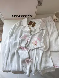 韩系kitty猫蝴蝶结长袖睡衣女春秋新款休闲大码长裤套装家居服