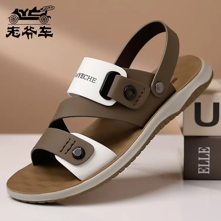 老爷车沙滩鞋男凉鞋2025夏季新款时尚休闲新款防滑牛筋底男士拖鞋