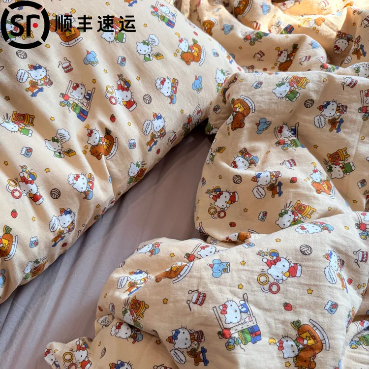三丽鸥全棉双层纱kt猫美乐蒂玉桂狗系列床品可爱公主风印花套件