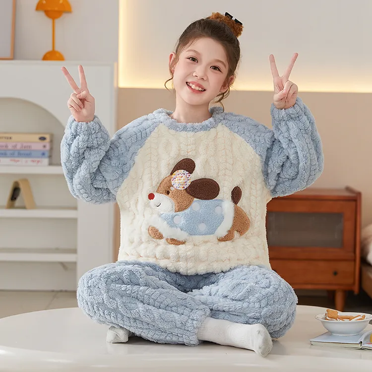 女童睡衣秋冬季珊瑚绒卡通保暖小女孩睡衣中大童宝宝家居服套装