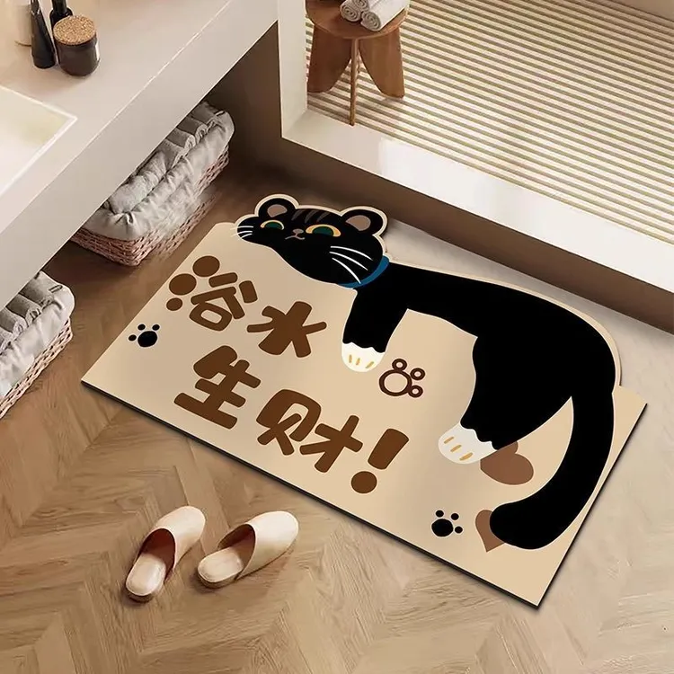 浴水生财猫咪浴室地垫硅藻泥卫生间门口防滑脚垫异形卡通耐脏垫gv