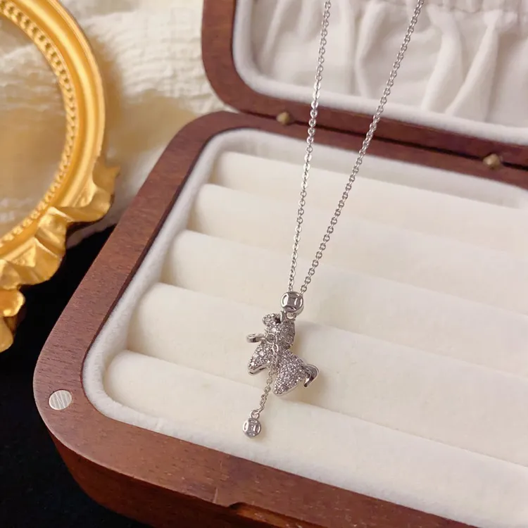 铜合金合成锆石项链 微镶满锆马上有钱流苏项链百搭设计感锁骨链