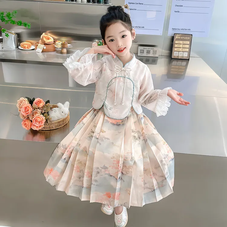 女童秋季连衣裙儿童新中式旗袍小女孩国风马面裙套装汉服秋款裙子