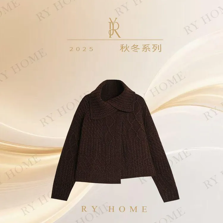 【容雨RYHOME】100%绵羊毛S菱格纹重工立体花纹开衫外套253M3128