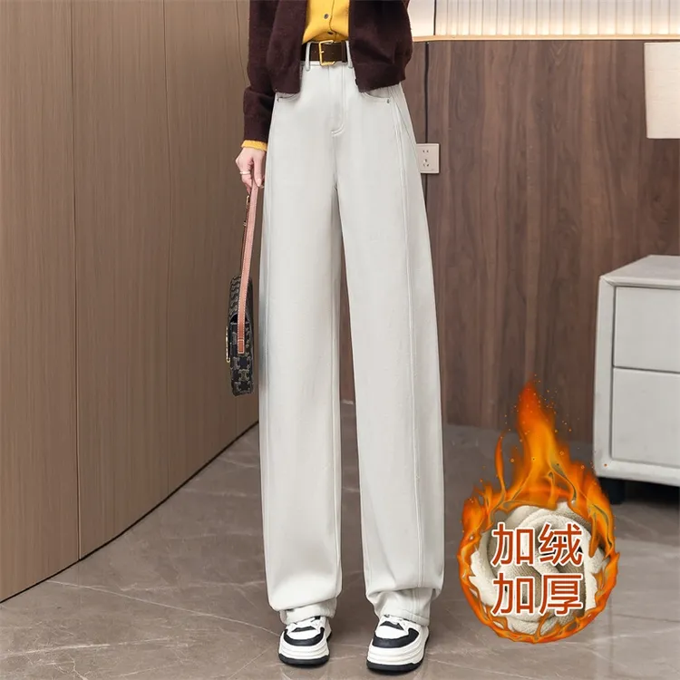 歌哥弟阿玛加绒休闲弯刀裤微弹高腰加厚纯棉百搭冬季直筒裤阔腿裤