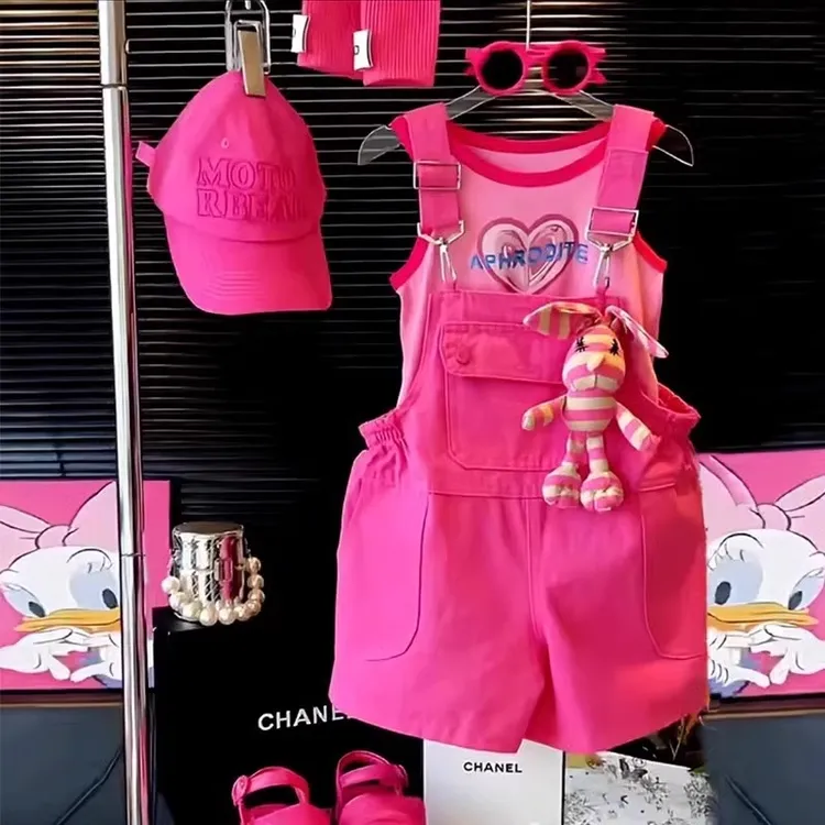 女童背带裤儿童套装夏季2025新款女孩夏装网红洋气时尚3-15岁连体